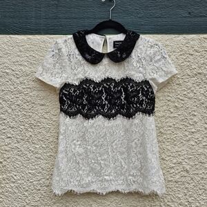 Anthropologie Peter Som x Made In Kind lace shirt with beaded peter pan collar 2
